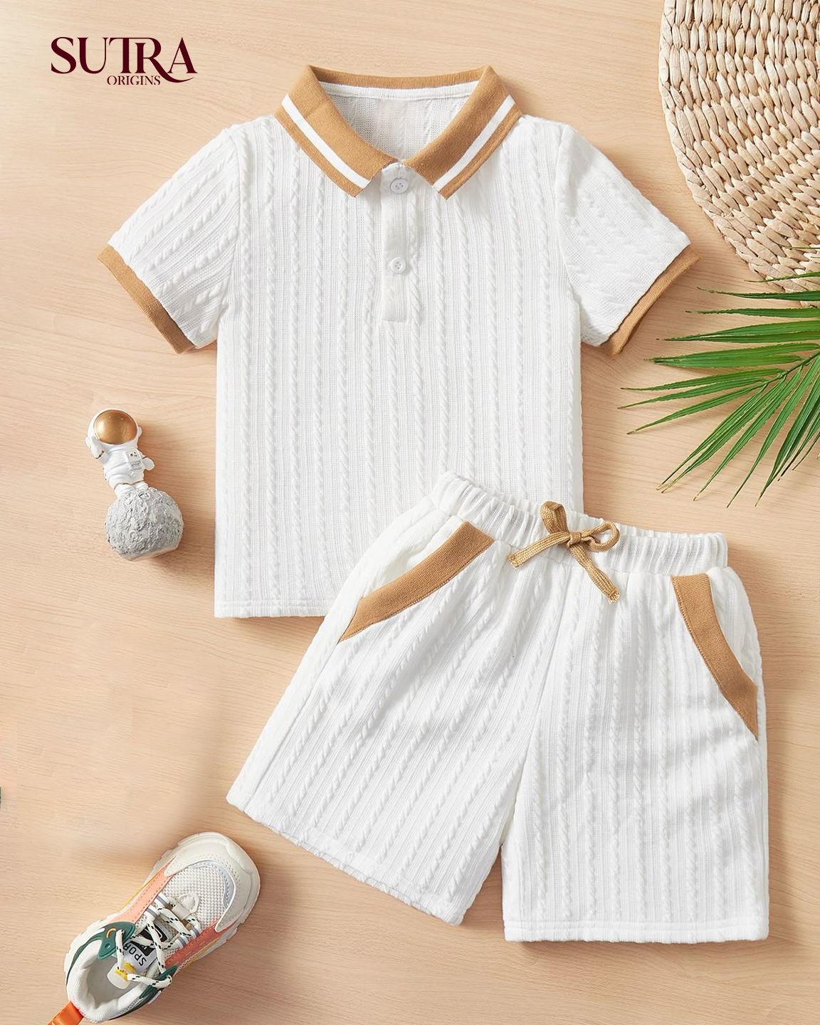 Boys' Cable Knit Polo & Shorts Co-ord Set