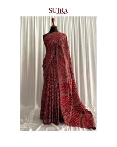 Red Cotton Silk Ajrakh Printed Saree