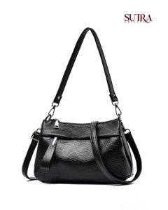 Elegant Lychee Texture Three-Layer Convertible Shoulder & Crossbody Black Bag