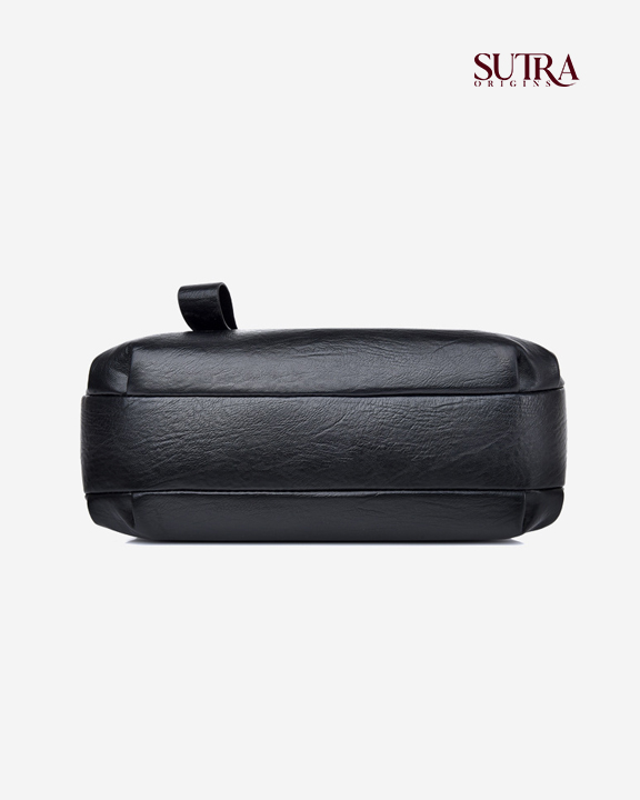 Elegant Lychee Texture Three-Layer Convertible Shoulder & Crossbody Black Bag - Image 3