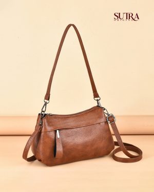 Elegant Lychee Texture Three-Layer Convertible Shoulder & Crossbody Brown Bag