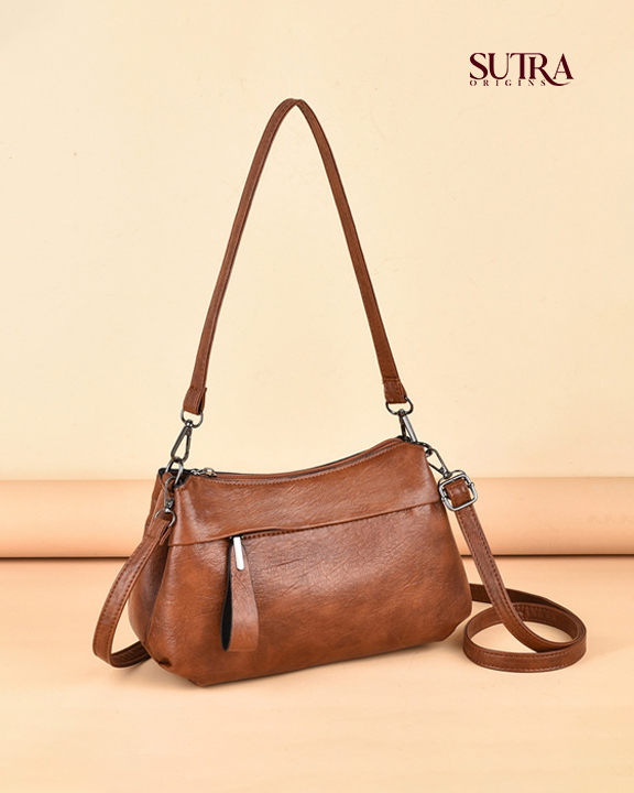 Elegant Lychee Texture Three-Layer Convertible Shoulder & Crossbody Brown Bag