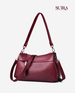 Elegant Lychee Texture Three-Layer Convertible Shoulder & Crossbody Maroon Bag